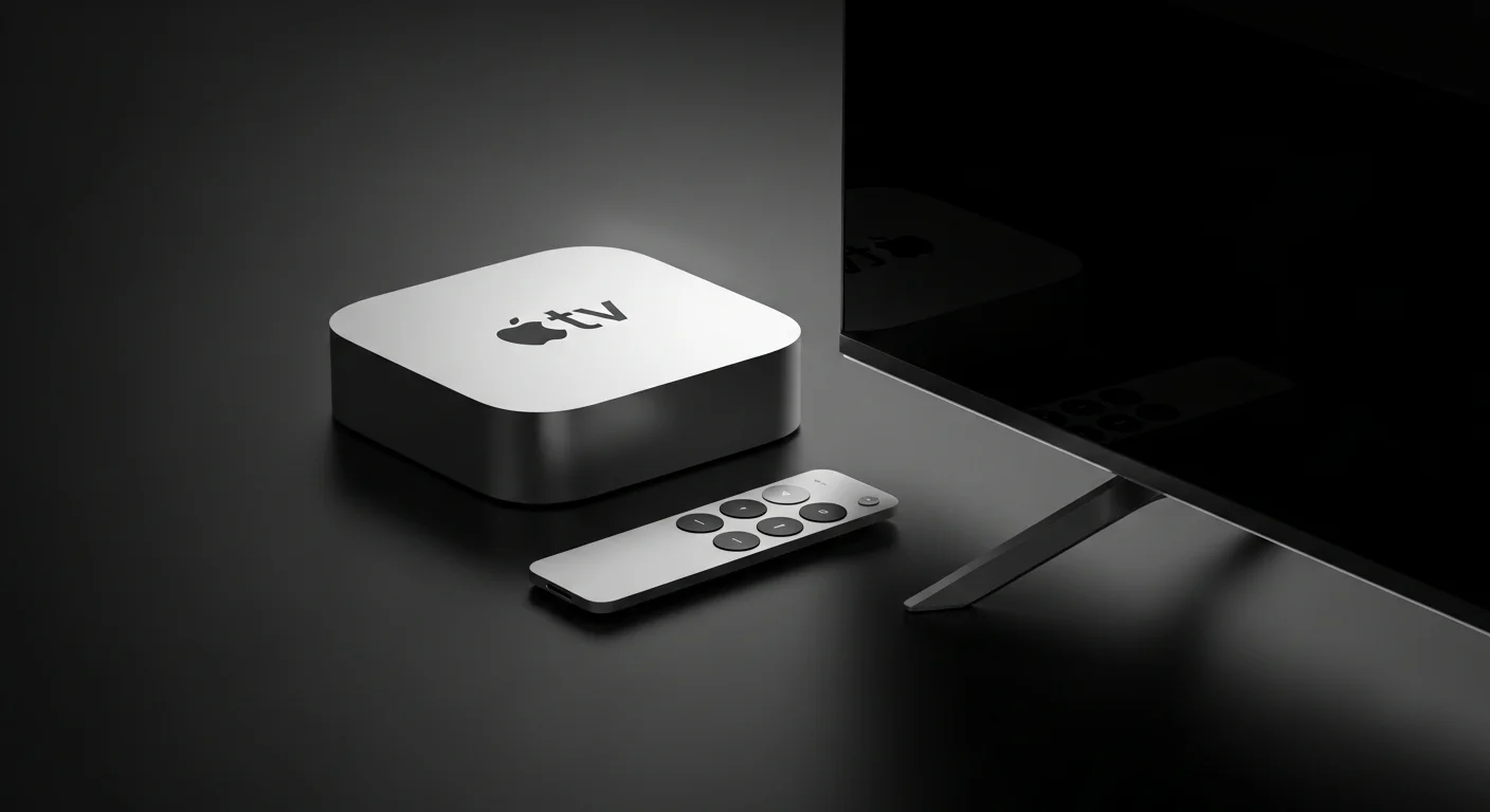 Apple TV 4K mit tvOS Interface und IPTV App Auswahl mit Siri Remote