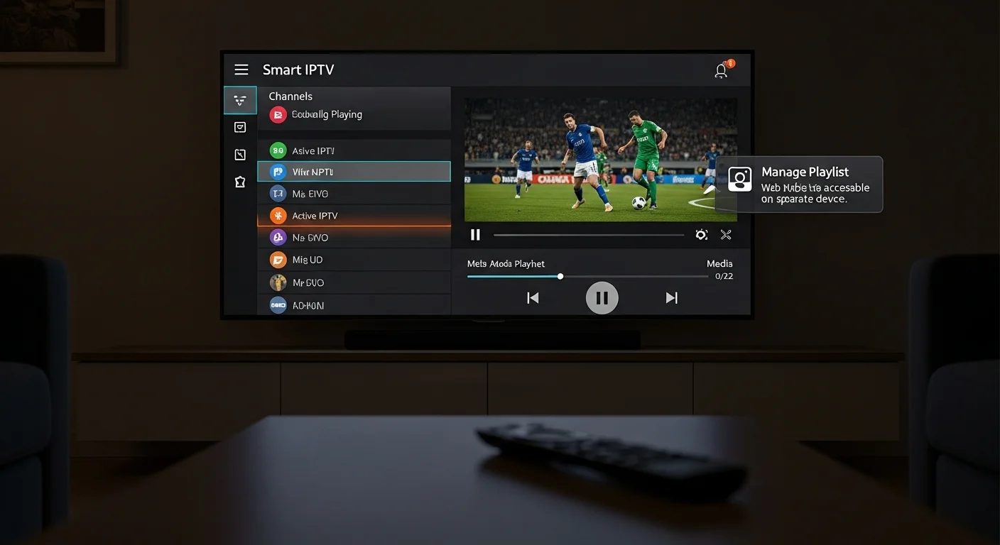 Smart IPTV App Interface auf Amazon Fire TV Stick mit Kanal-Playlist