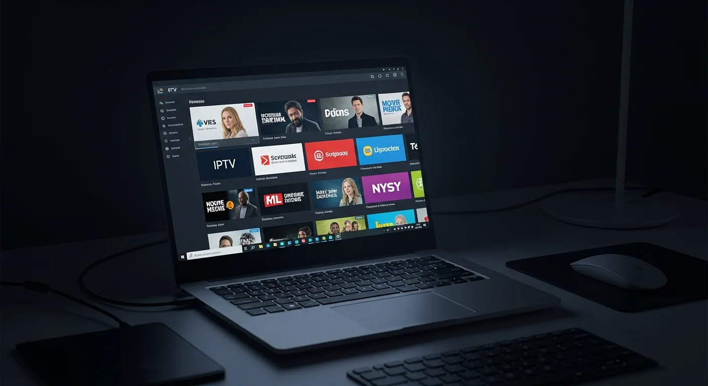 Windows Computer mit IPTV Media Player und M3U Playlist auf dem Bildschirm